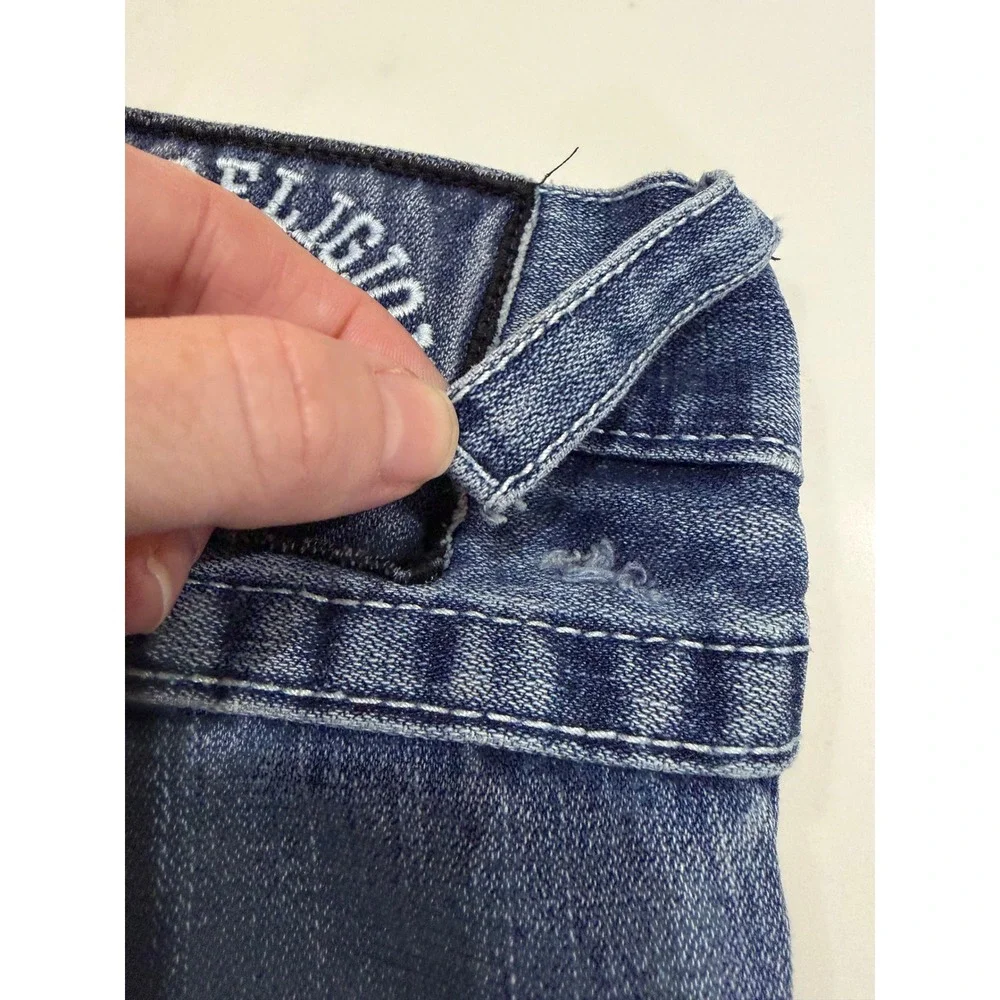 True Religion Mens Jeans Y2K USA World Tour Skull Patch Distressed‎ Size 30 x 27